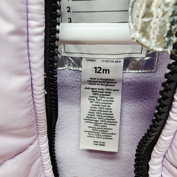 Carters 12M Baby Girls Metallic Silver Lavender Snowsuit Set With Hooded Jacket - Picture 3 of 8